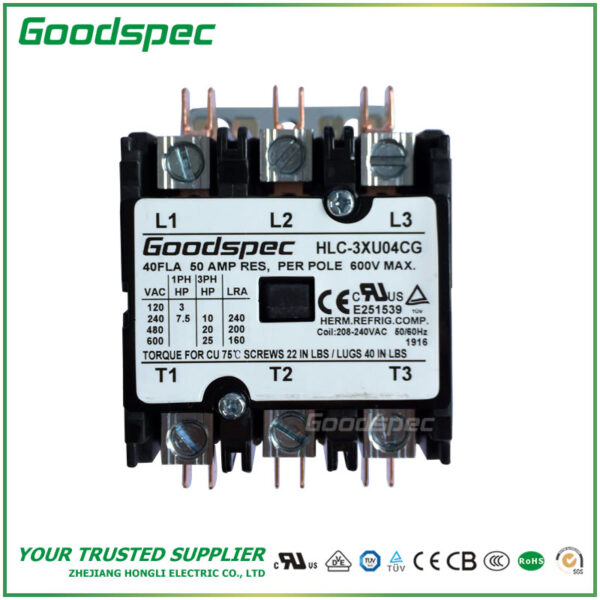 HLC-3XU04CG(3P/40A/208-240VAC) Definite Purpose Contactor